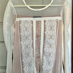 BCBGMaxAzria White Lace Sheer top.